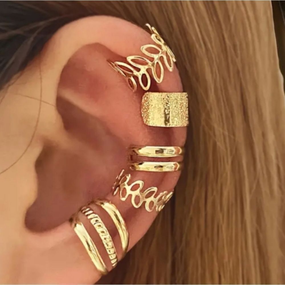 5pc Gold Ear Cuffs Set | Wrap Huggie Bands Hip Hop Gothic Boho Statement Jewelry